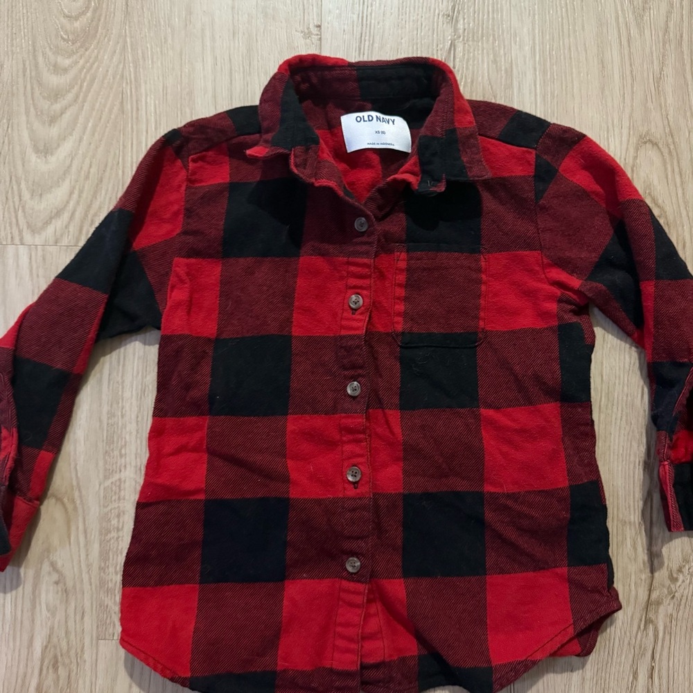 Old Navy Kids Red and Black Plaid Shirt